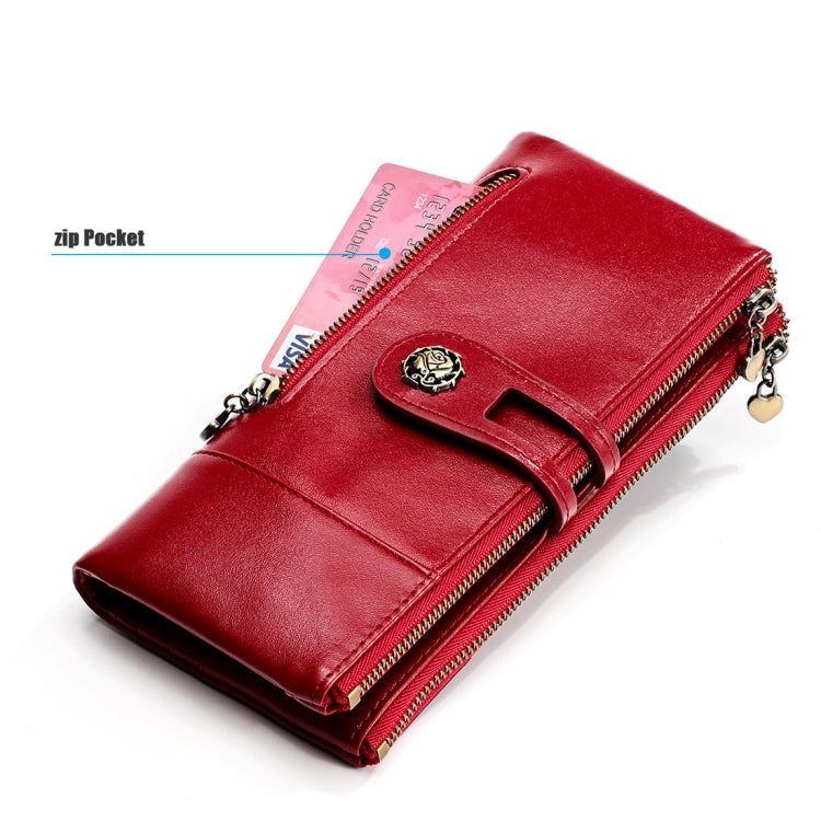 3513 Antimagnetic RFID Multi-function Retro Leather Lady Wallet Large-capacity Purse with Card Holder(Red) Eurekaonline