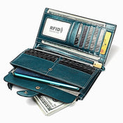 3527 Vintage Oil Wax Texture Large Capacity Long Multi-function Anti-magnetic RFID Wallet Clutch for Ladies (Brown) Eurekaonline