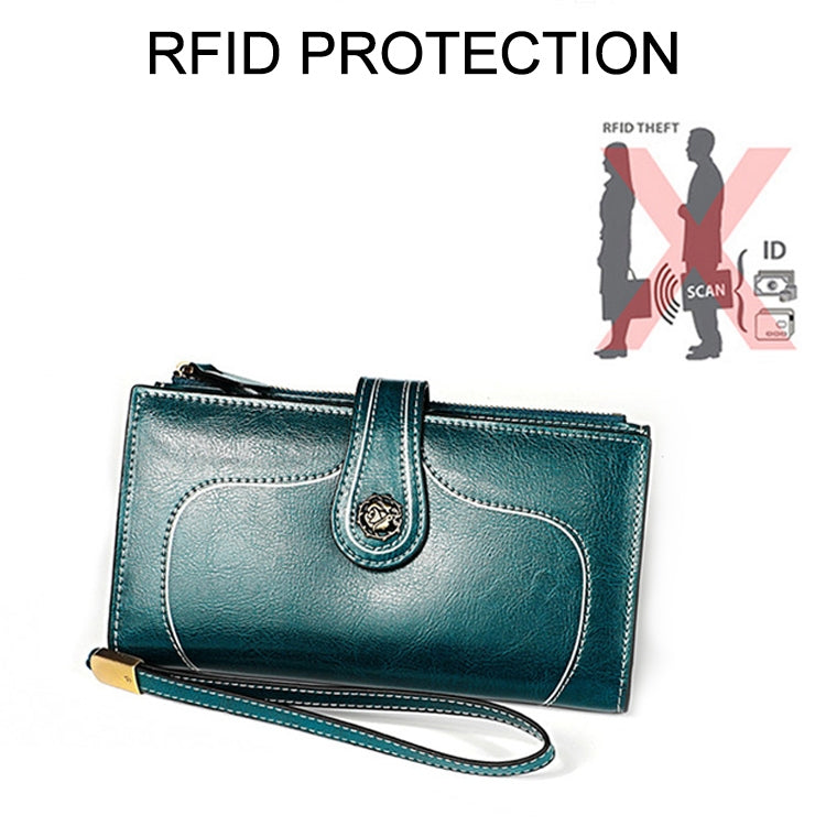 3527 Vintage Oil Wax Texture Large Capacity Long Multi-function Anti-magnetic RFID Wallet Clutch for Ladies (Brown) Eurekaonline