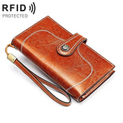 3527 Vintage Oil Wax Texture Large Capacity Long Multi-function Anti-magnetic RFID Wallet Clutch for Ladies (Brown) Eurekaonline