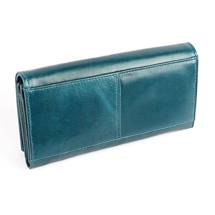 3559 Antimagnetic RFID Multi-function Zipper Retro Top-grain Leather Lady Purse Wallet (Blue) Eurekaonline