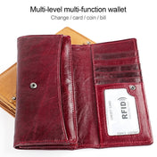 3559 Antimagnetic RFID Multi-function Zipper Retro Top-grain Leather Lady Purse Wallet (Blue) Eurekaonline