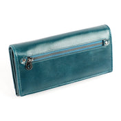 3559 Antimagnetic RFID Multi-function Zipper Retro Top-grain Leather Lady Purse Wallet (Blue) Eurekaonline