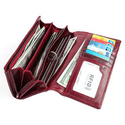3559 Antimagnetic RFID Multi-function Zipper Retro Top-grain Leather Lady Purse Wallet (Wine Red) Eurekaonline