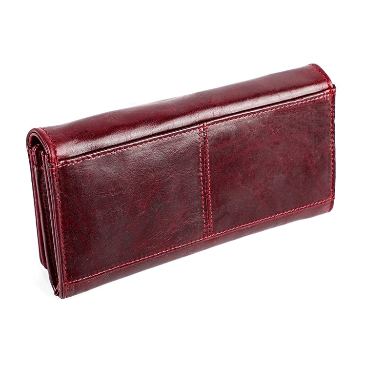 3559 Antimagnetic RFID Multi-function Zipper Retro Top-grain Leather Lady Purse Wallet (Wine Red) Eurekaonline