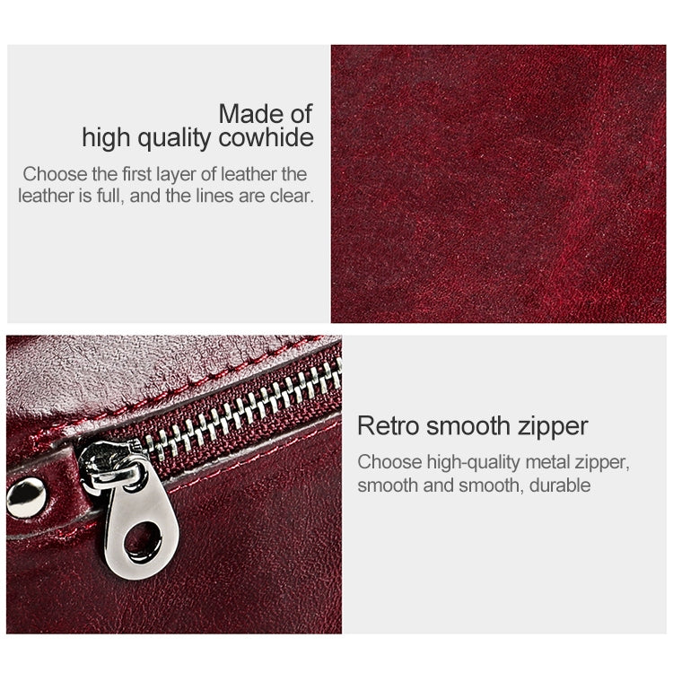 3559 Antimagnetic RFID Multi-function Zipper Retro Top-grain Leather Lady Purse Wallet (Yellowish-brown) Eurekaonline