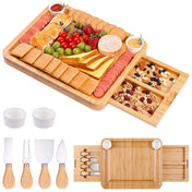 39 x 33 x 3.8cm Natural Bamboo Cheese Board +4 Knife Set Eurekaonline