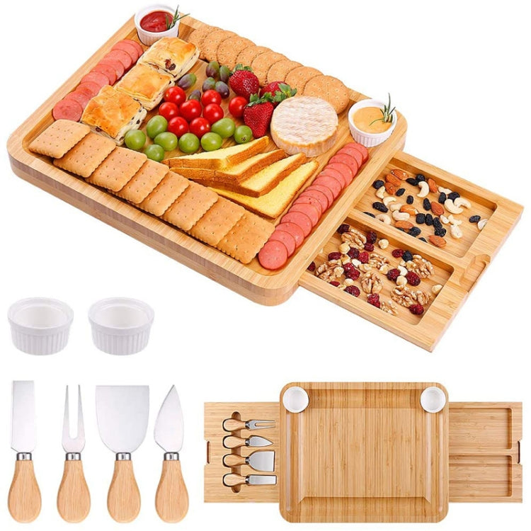 39 x 33 x 3.8cm Natural Bamboo Cheese Board +4 Knife Set Eurekaonline