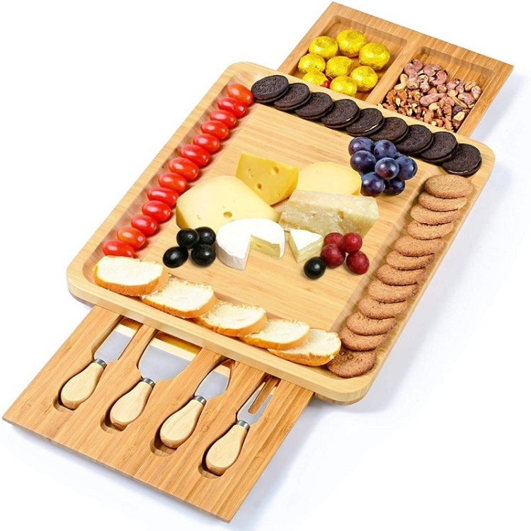 39 x 33 x 3.8cm Natural Bamboo Cheese Board +4 Knife Set Eurekaonline