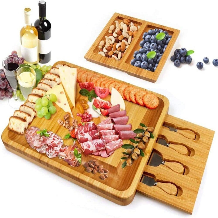 39 x 33 x 3.8cm Natural Bamboo Cheese Board +4 Knife Set Eurekaonline