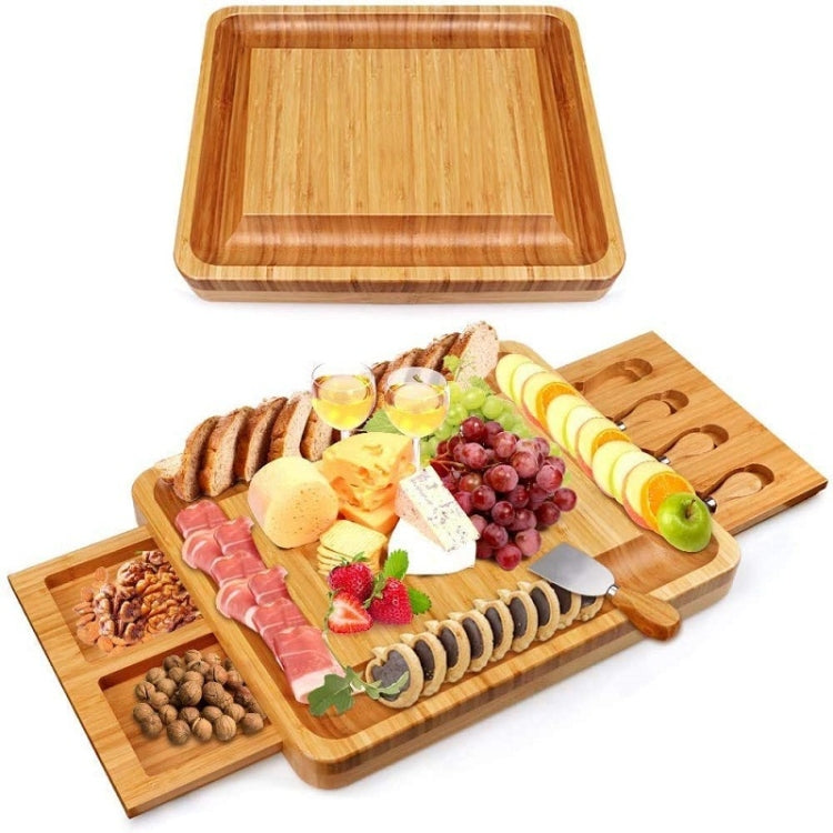 39 x 33 x 3.8cm Natural Bamboo Cheese Board +4 Knife Set Eurekaonline