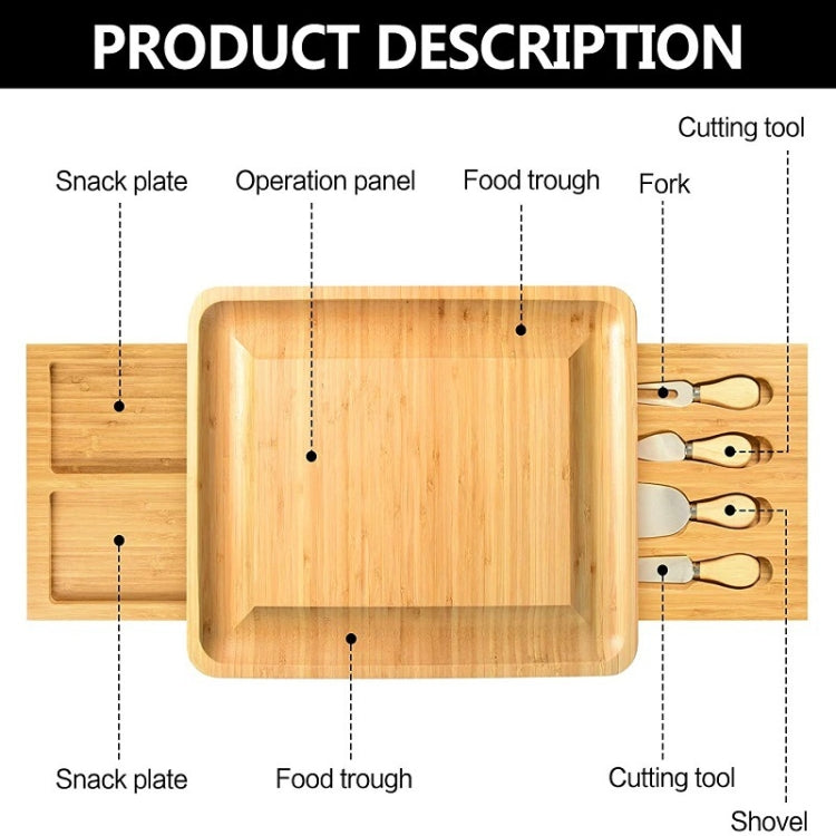 39 x 33 x 3.8cm Natural Bamboo Cheese Board +4 Knife Set Eurekaonline