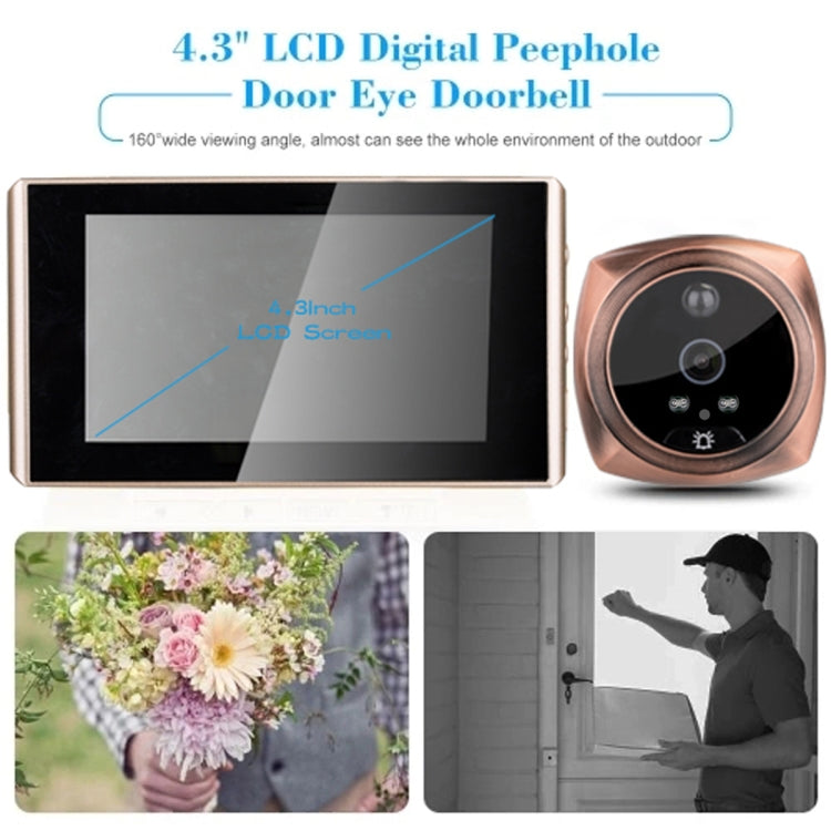 4.3 inch LCD Color Screen Digital Doorbell Door Eye Doorbell Electronic Peephole Door Camera Viewer(Gold) Eurekaonline
