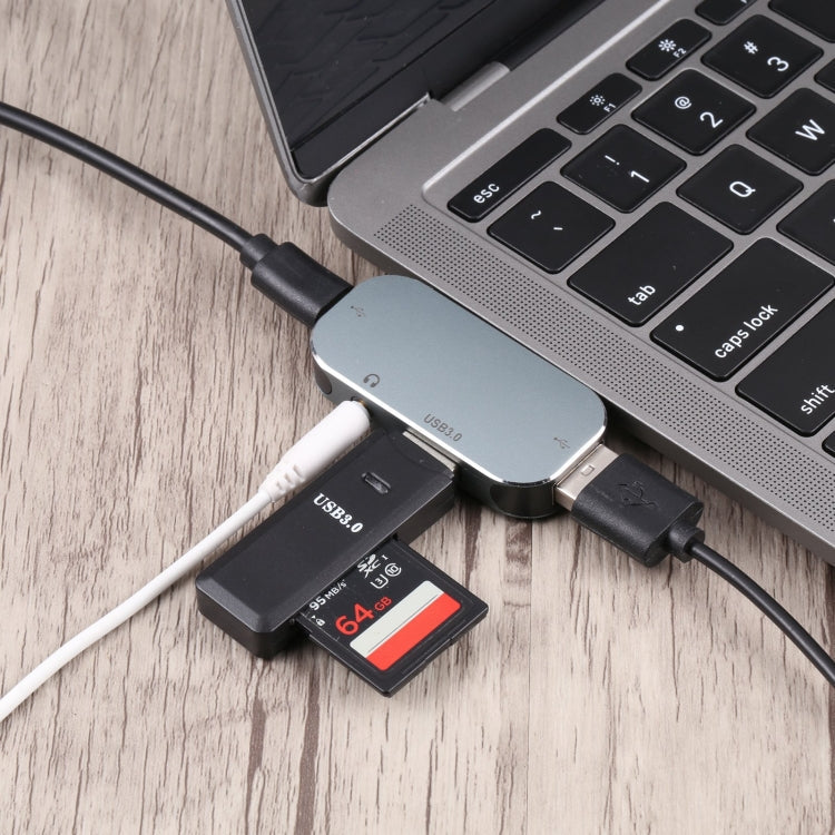4 in 1 USB-C / Type-C Male to USB-C / Type-C + 3.5mm AUX + USB 3.0 + USB Female Adapter Eurekaonline