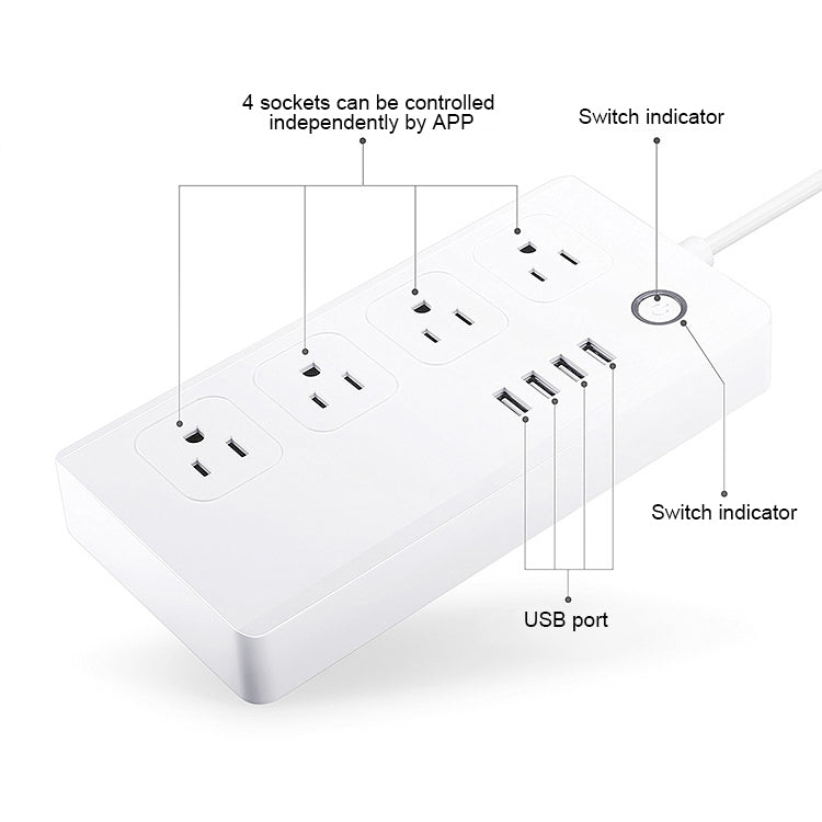 4 x USB Ports + 4 x US Plug Jack WiFi Remote Control Smart Power Socket Works with Alexa & Google Home, AC 110-240V, US Plug Eurekaonline