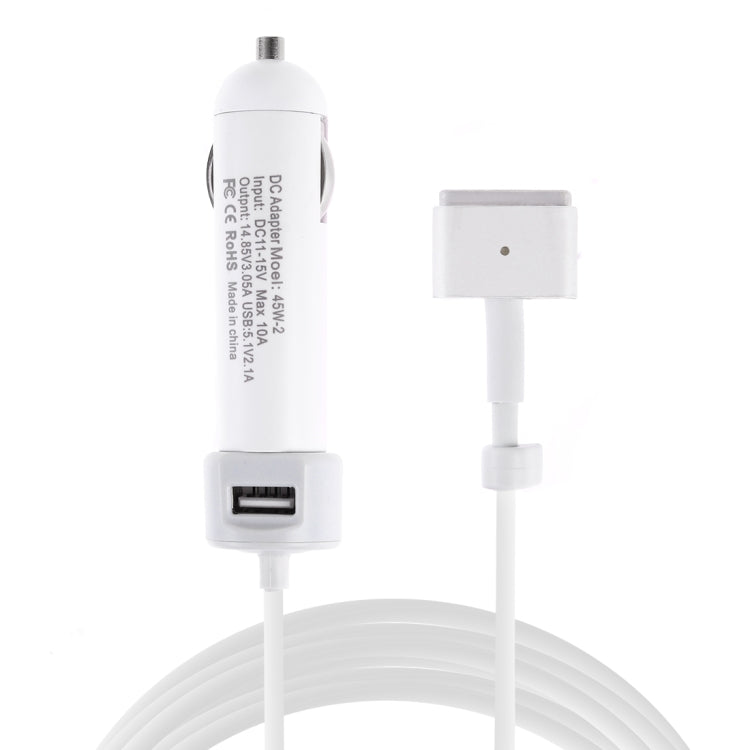 45W-2 5.1V 2.1A USB Interface Car Charger with 14.85V 3.05A T MagSafe 2 Interface Data Cable(White) Eurekaonline