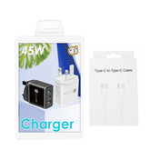 45W PD3.0 + 2 x QC3.0 USB Multi Port Charger with Type-C to Type-C Cable, UK Plug(White) Eurekaonline