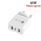 45W PD3.0 + 2 x QC3.0 USB Multi Port Charger with Type-C to Type-C Cable, UK Plug(White) Eurekaonline