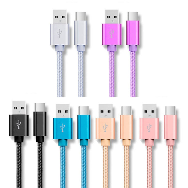 5 PCS USB to USB-C / Type-C Nylon Braided Charging Data Transmission Cable, Cable Length:2m(Black) Eurekaonline