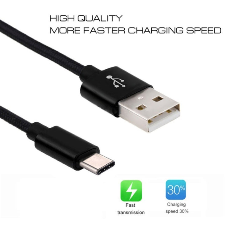 5 PCS USB to USB-C / Type-C Nylon Braided Charging Data Transmission Cable, Cable Length:2m(Black) Eurekaonline