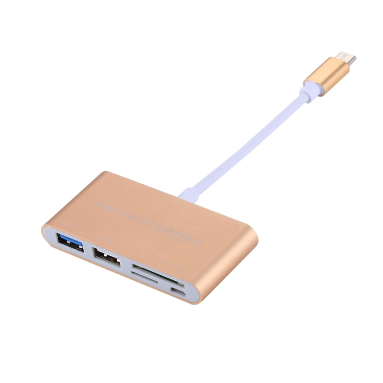 5 in 1 Micro SD + SD + USB 3.0 + USB 2.0 + Micro USB Port to USB-C / Type-C OTG COMBO Adapter Card Reader for Tablet, Smartphone, PC(Gold) Eurekaonline