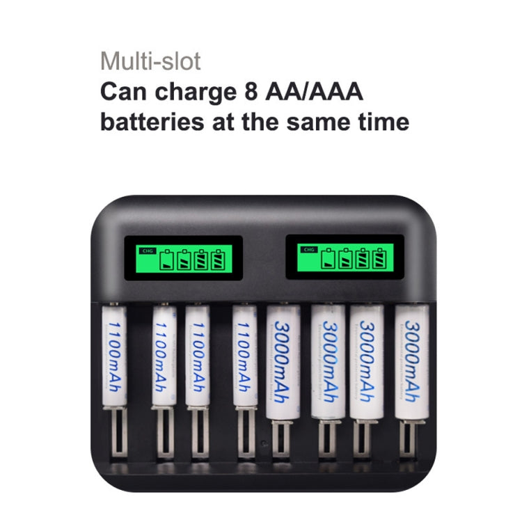 5V 2A USB 8 Slot Battery Charger for AA & AAA & C / D Battery, with LCD Display Eurekaonline