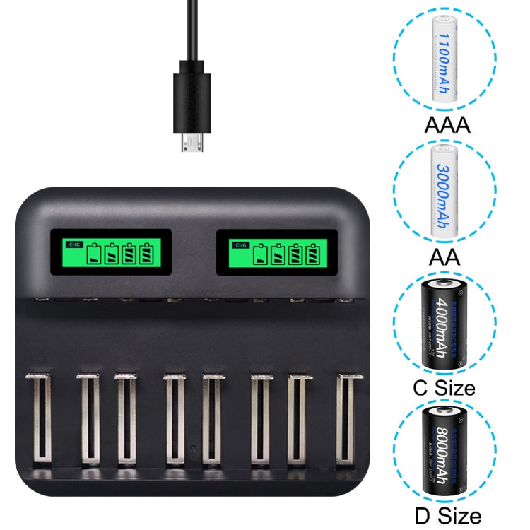 5V 2A USB 8 Slot Battery Charger for AA & AAA & C / D Battery, with LCD Display Eurekaonline