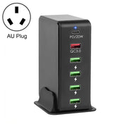 6 in 1 65W PD USB-C / Type-C + QC 3.0 USB + 4 USB Multi-port Travel Charger, AU Plug(Black) Eurekaonline