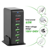 6 in 1 65W PD USB-C / Type-C + QC 3.0 USB + 4 USB Multi-port Travel Charger, AU Plug(Black) Eurekaonline