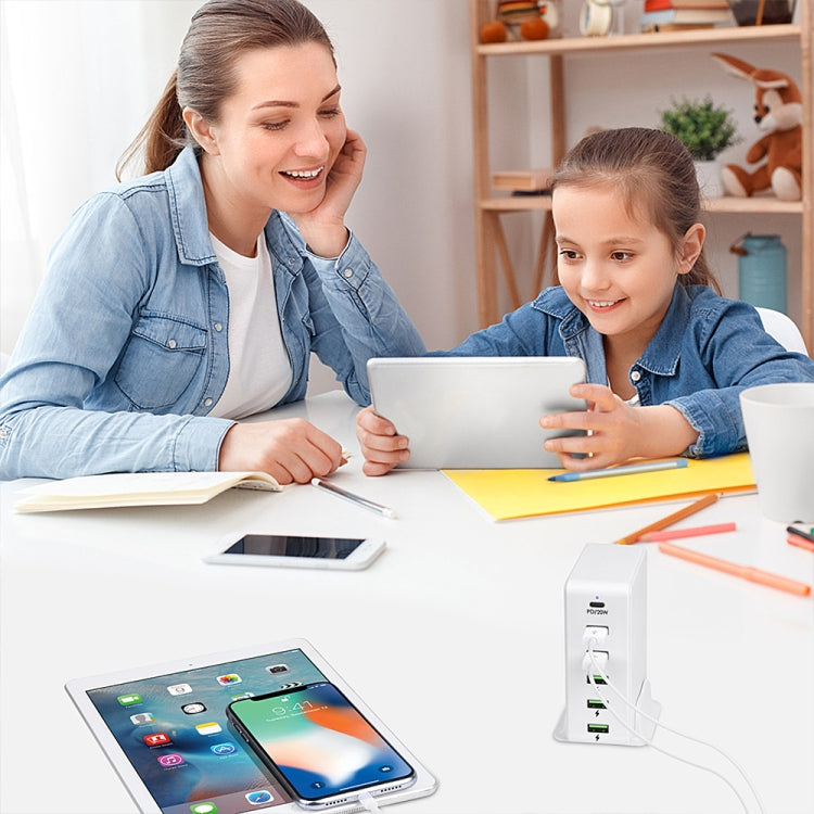 6 in 1 65W PD USB-C / Type-C + QC 3.0 USB + 4 USB Multi-port Travel Charger, AU Plug(White) Eurekaonline