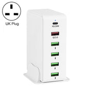 6 in 1 65W PD USB-C / Type-C + QC 3.0 USB + 4 USB Multi-port Travel Charger, UK Plug(White) Eurekaonline