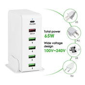 6 in 1 65W PD USB-C / Type-C + QC 3.0 USB + 4 USB Multi-port Travel Charger, UK Plug(White) Eurekaonline