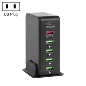 6 in 1 65W PD USB-C / Type-C + QC 3.0 USB + 4 USB Multi-port Travel Charger, US Plug(Black) Eurekaonline