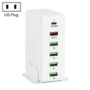 6 in 1 65W PD USB-C / Type-C + QC 3.0 USB + 4 USB Multi-port Travel Charger, US Plug(White) Eurekaonline