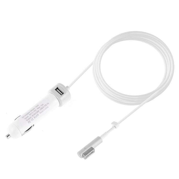 60W 5.1V 2.1A USB Interface Car Charger with 16.5V 3.65A L MagSafe Interface Data Cable(White) Eurekaonline