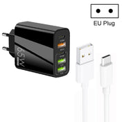 65W Dual PD Type-C + 3 x USB Multi Port Charger with 3A USB to Type-C Data Cable, EU Plug(Black) Eurekaonline