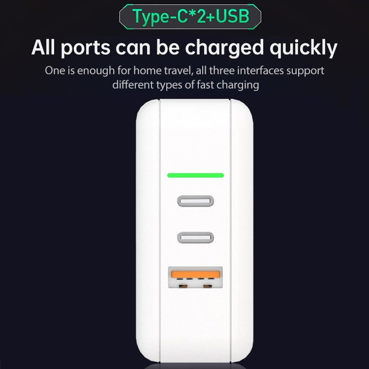 65W USB Ports x 1 + Type-C Port x 2 GaN Portable Mini Fast Charger Travel Charger with UK & US & EU Plug Set (Black) Eurekaonline
