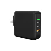 65W USB Ports x 1 + Type-C Port x 2 GaN Portable Mini Fast Charger Travel Charger with UK & US & EU Plug Set (Black) Eurekaonline