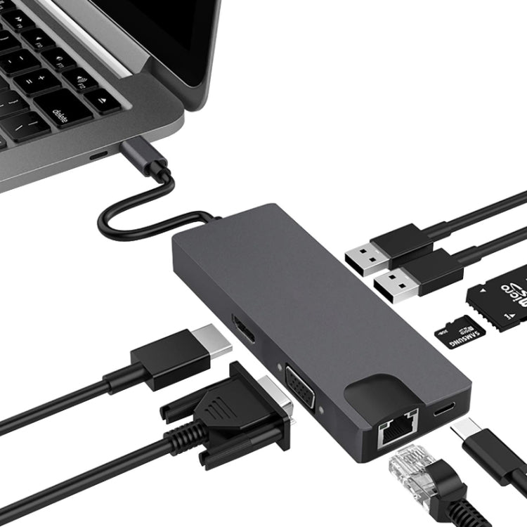 8 In 1 Type-C To HDMI+VAG Gigabit RJ45+USB3.0 Docking Station(Gray) Eurekaonline