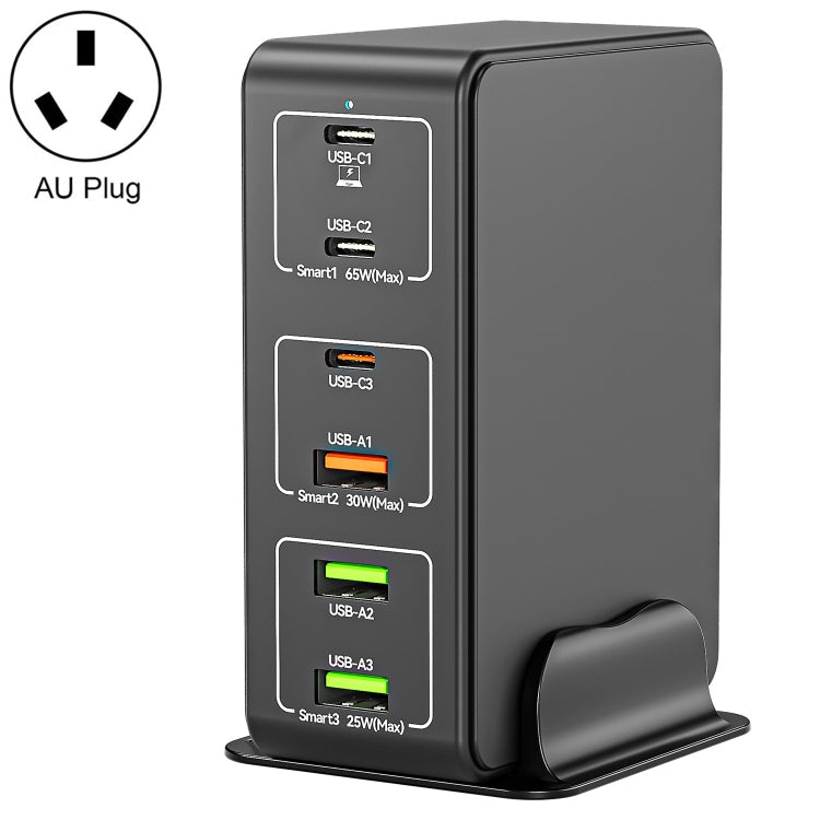 818H 120W Type-C + USB 6-Ports Desktop Fast Charger, Plug Type:AU Plug(Black) Eurekaonline