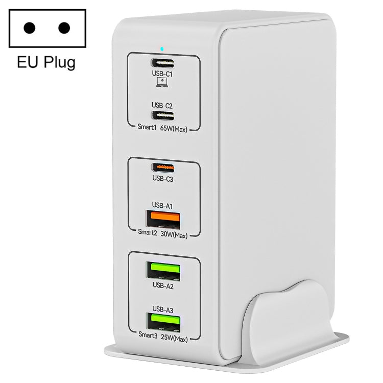 818H 120W Type-C + USB 6-Ports Desktop Fast Charger, Plug Type:EU Plug(White) Eurekaonline