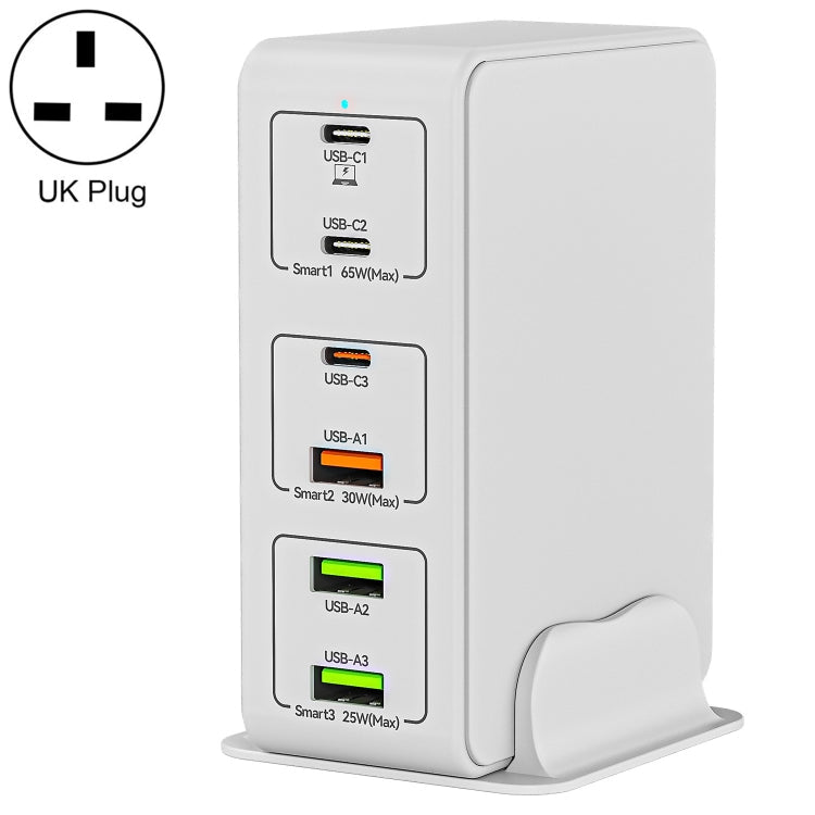 818H 120W Type-C + USB 6-Ports Desktop Fast Charger, Plug Type:UK Plug(White) Eurekaonline