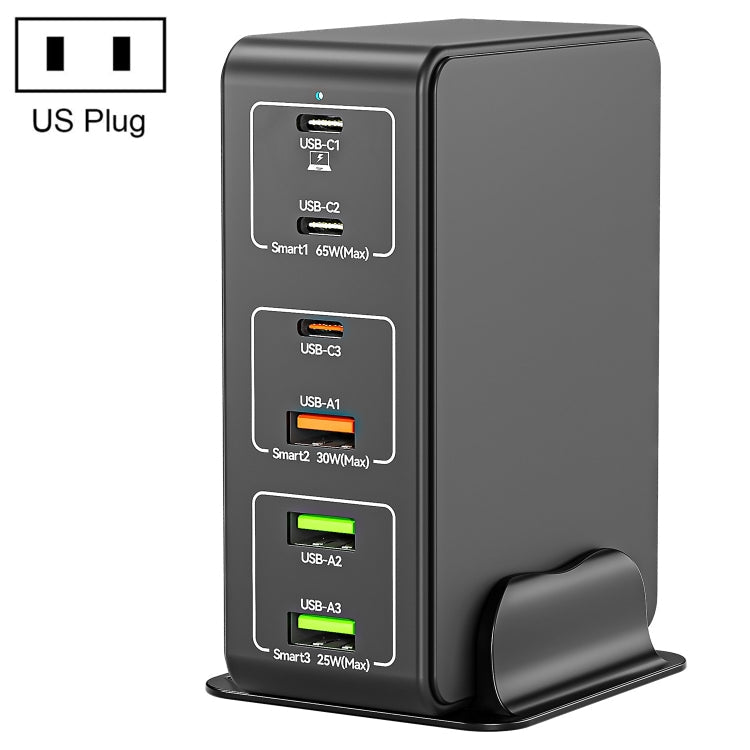 818H 120W Type-C + USB 6-Ports Desktop Fast Charger, Plug Type:US Plug(Black) Eurekaonline
