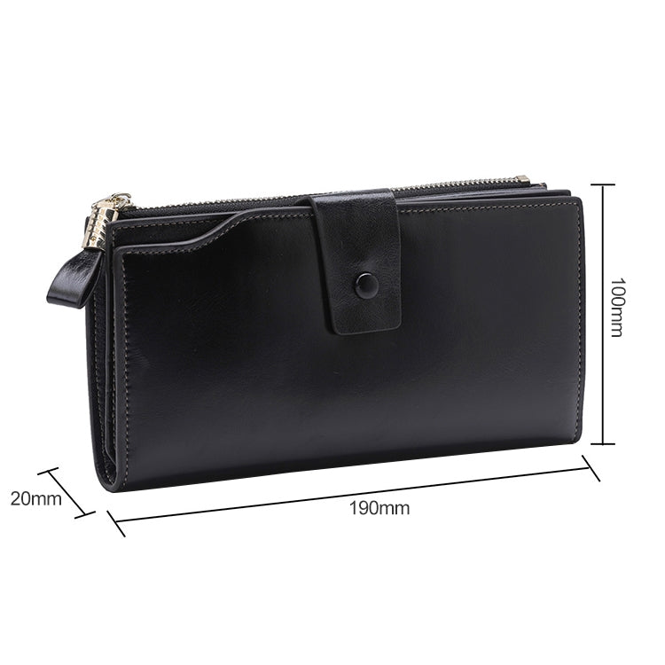 8236 Antimagnetic RFID Multi-function Oil Wax Leather Lady Wallet Large-capacity Purse (Black) Eurekaonline