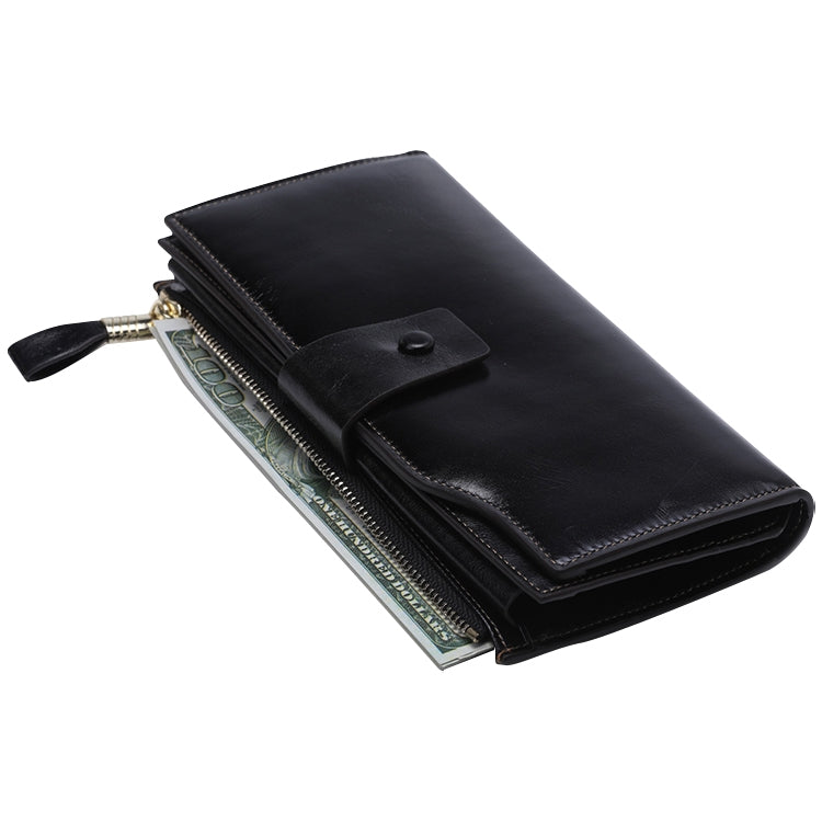 8236 Antimagnetic RFID Multi-function Oil Wax Leather Lady Wallet Large-capacity Purse (Black) Eurekaonline