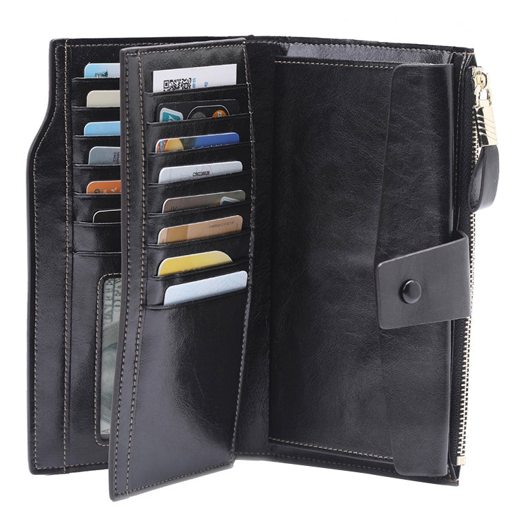 8236 Antimagnetic RFID Multi-function Oil Wax Leather Lady Wallet Large-capacity Purse (Black) Eurekaonline