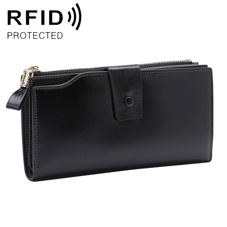 8236 Antimagnetic RFID Multi-function Oil Wax Leather Lady Wallet Large-capacity Purse (Black) Eurekaonline