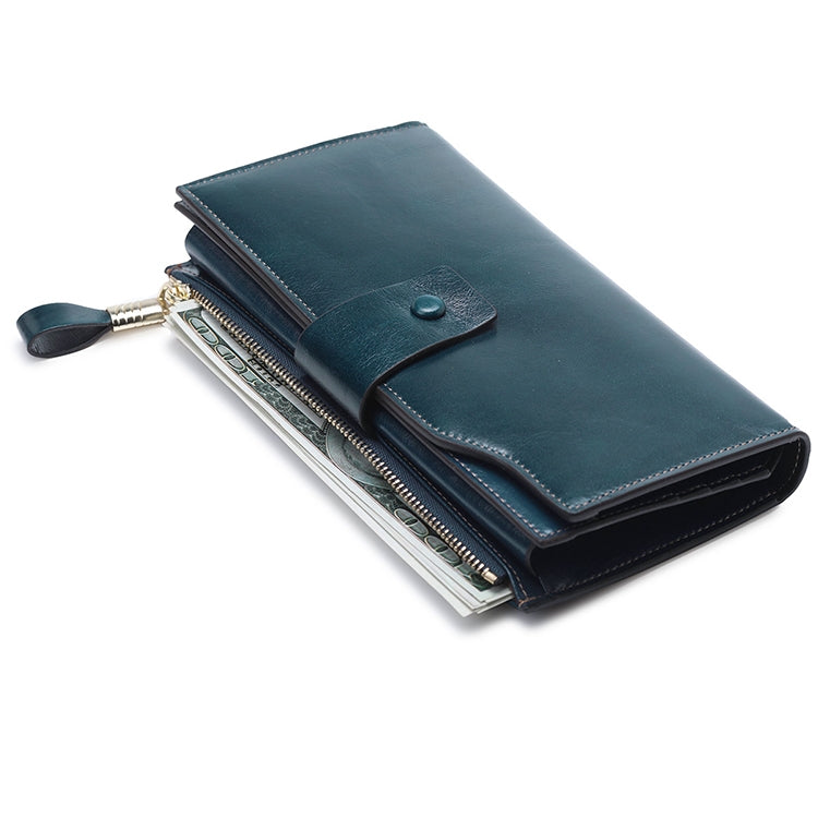 8236 Antimagnetic RFID Multi-function Oil Wax Leather Lady Wallet Large-capacity Purse (Blue) Eurekaonline