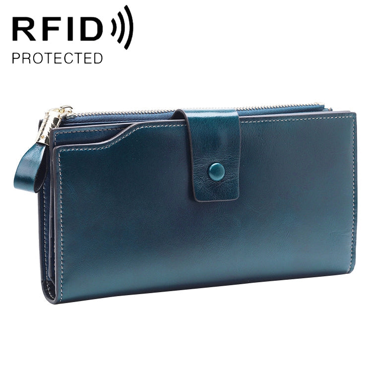 8236 Antimagnetic RFID Multi-function Oil Wax Leather Lady Wallet Large-capacity Purse (Blue) Eurekaonline