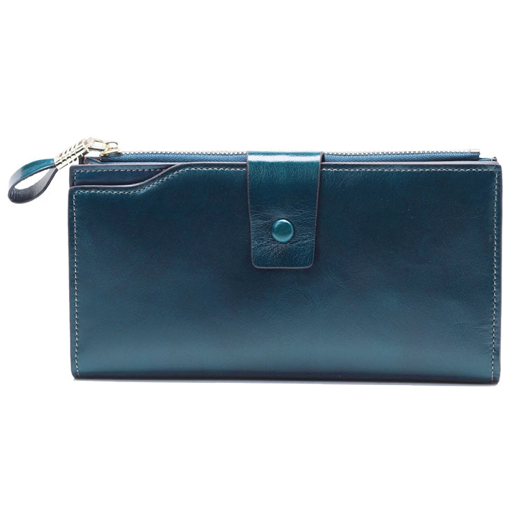 8236 Antimagnetic RFID Multi-function Oil Wax Leather Lady Wallet Large-capacity Purse (Blue) Eurekaonline